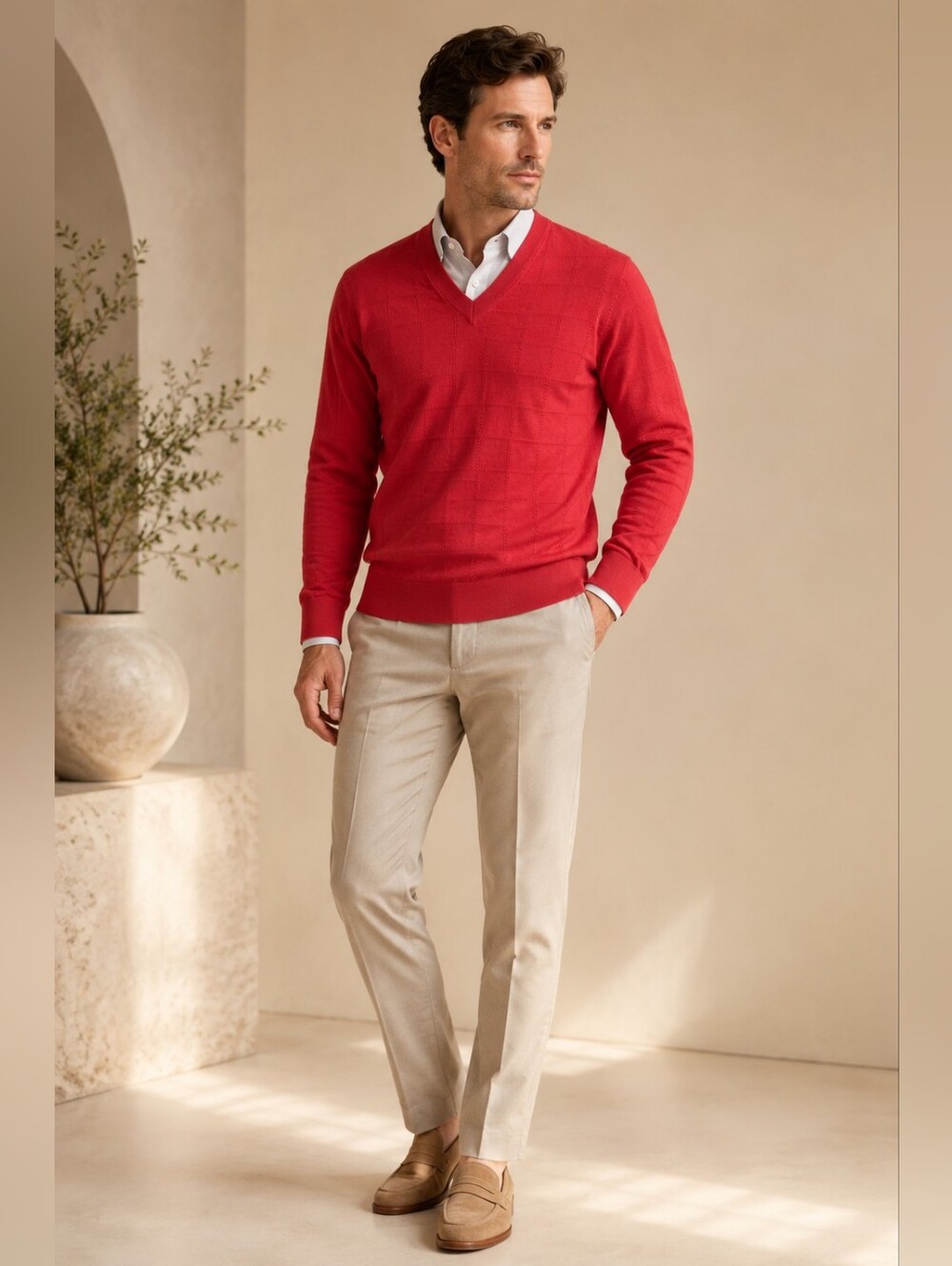Paul Smith Men's Red V-Neck Knit Sweater